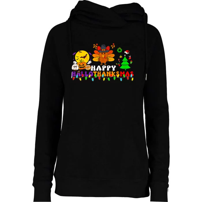 Hallothanksmas 2024 Halloween Merry Christmas Thanksgiving Womens Funnel Neck Pullover Hood