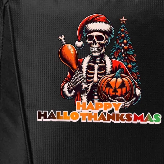 Hallothanksmas 2024 Halloween Merry Christmas Thanksgiving City Backpack