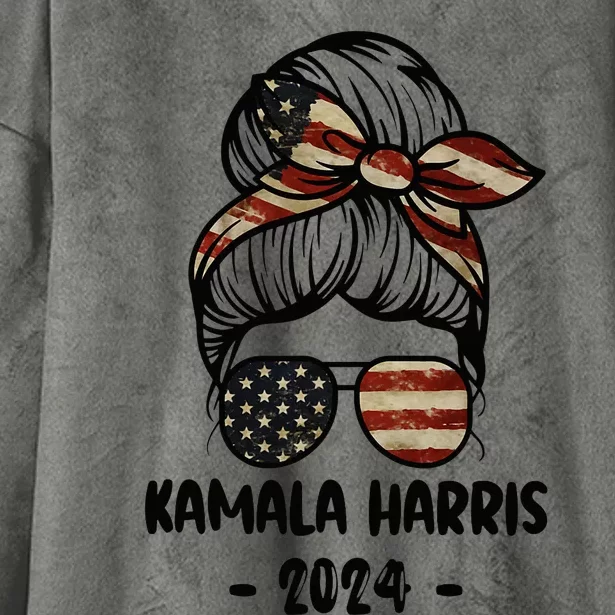 Harris 2024 Kamala Harris 2024 Messy Bun Elections Hooded Wearable Blanket