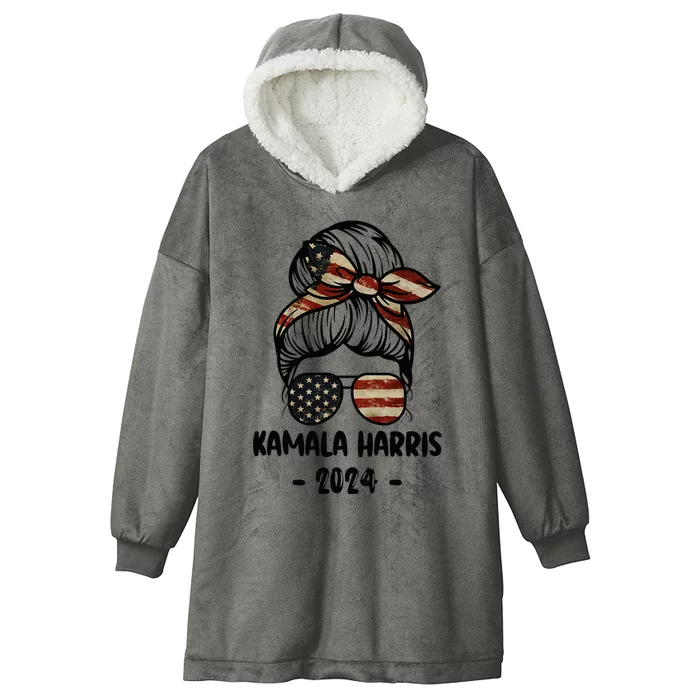 Harris 2024 Kamala Harris 2024 Messy Bun Elections Hooded Wearable Blanket