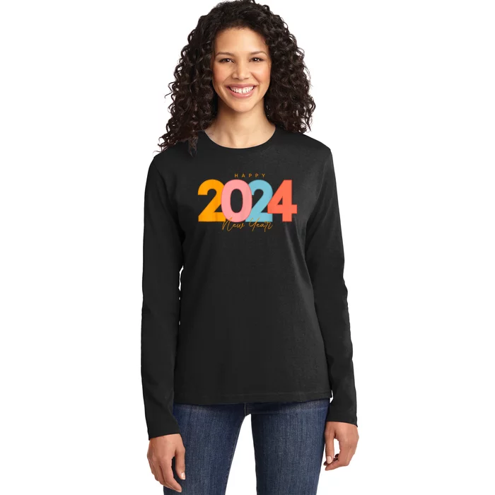 Happy 2024 New Years Eve Party Supplies 2024 Happy New Year Ladies Long Sleeve Shirt