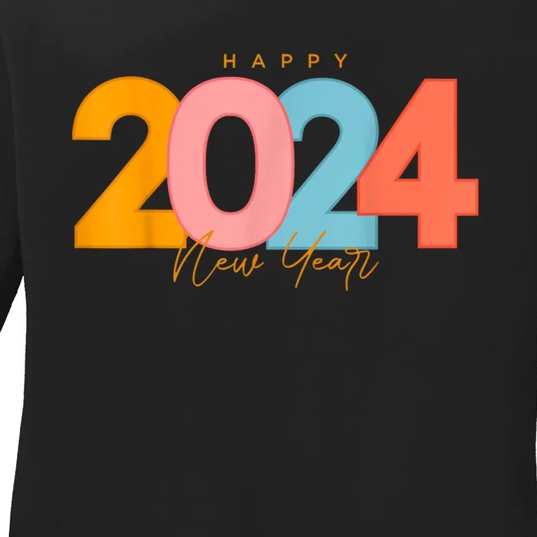 Happy 2024 New Years Eve Party Supplies 2024 Happy New Year Ladies Long Sleeve Shirt