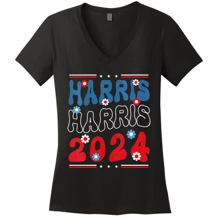 Harris 2024 President America Election Usa Democrats Women's V-Neck T-Shirt