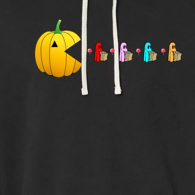 Halloween 2020 Pumpkin Eats Ghosts Trick Or Treaters Gamer Great Gift Garment-Dyed Fleece Hoodie