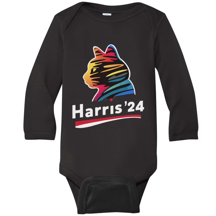 Harris 2024 President Childless Cat Lady Funny Baby Long Sleeve Bodysuit