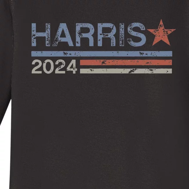 Harris 2024 Retro Grunge Stripes Kamala Harris 2024 Baby Long Sleeve Bodysuit