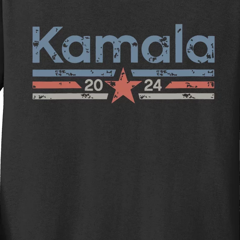 Harris 2024 Retro Grunge Stripes Vintage Kamala Harris 2024 Kids Long Sleeve Shirt