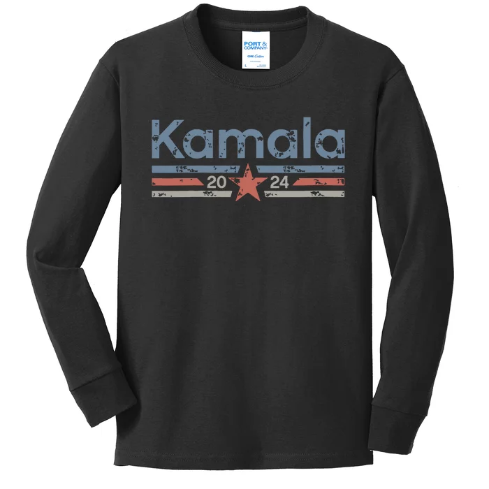 Harris 2024 Retro Grunge Stripes Vintage Kamala Harris 2024 Kids Long Sleeve Shirt