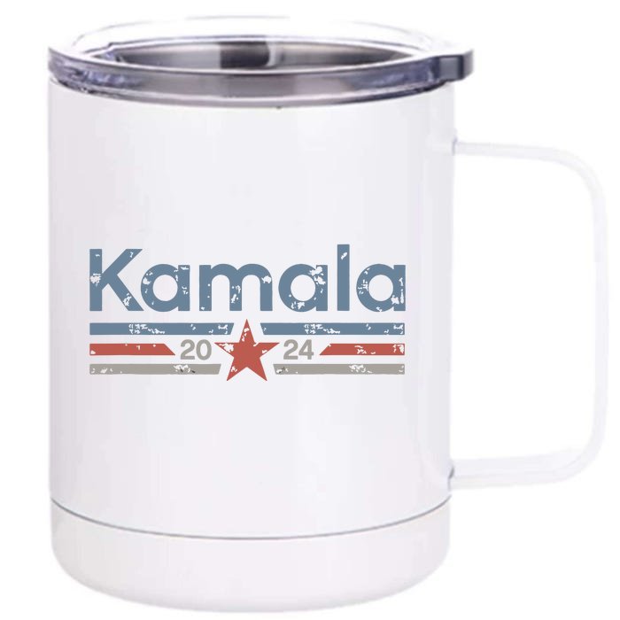 Harris 2024 Retro Grunge Stripes Vintage Kamala Harris 2024 Front & Back 12oz Stainless Steel Tumbler Cup