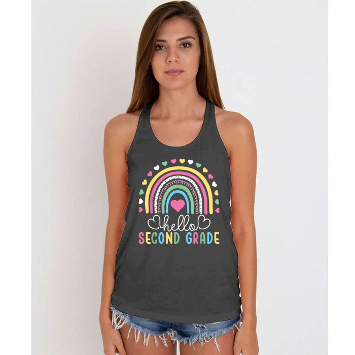 Hello 2nd Second Grade Teacher Women's Knotted Racerback Tank