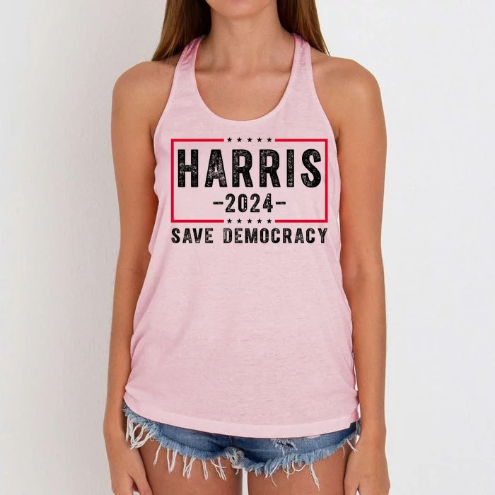 Harris 2024 Save Democracy Election Women's Knotted Racerback Tank