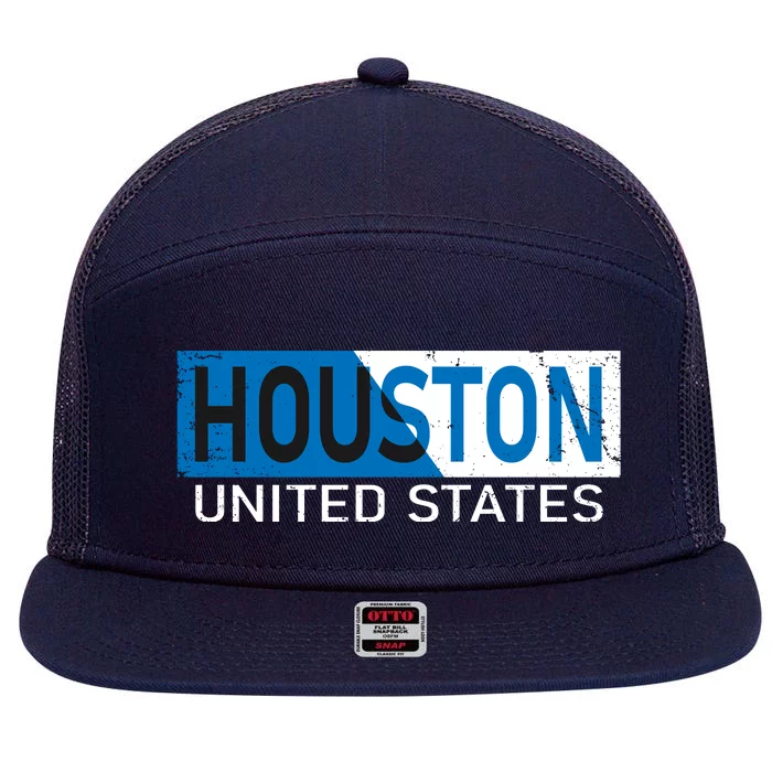 Houston 2 Tone Block Logo 7 Panel Mesh Trucker Snapback Hat