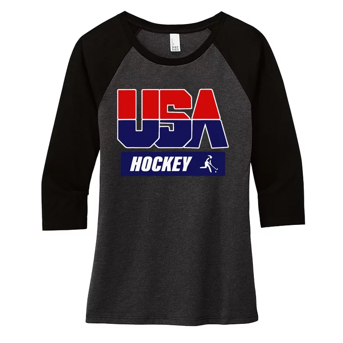 Hockey 2024 Usa Team Women's Tri-Blend 3/4-Sleeve Raglan Shirt