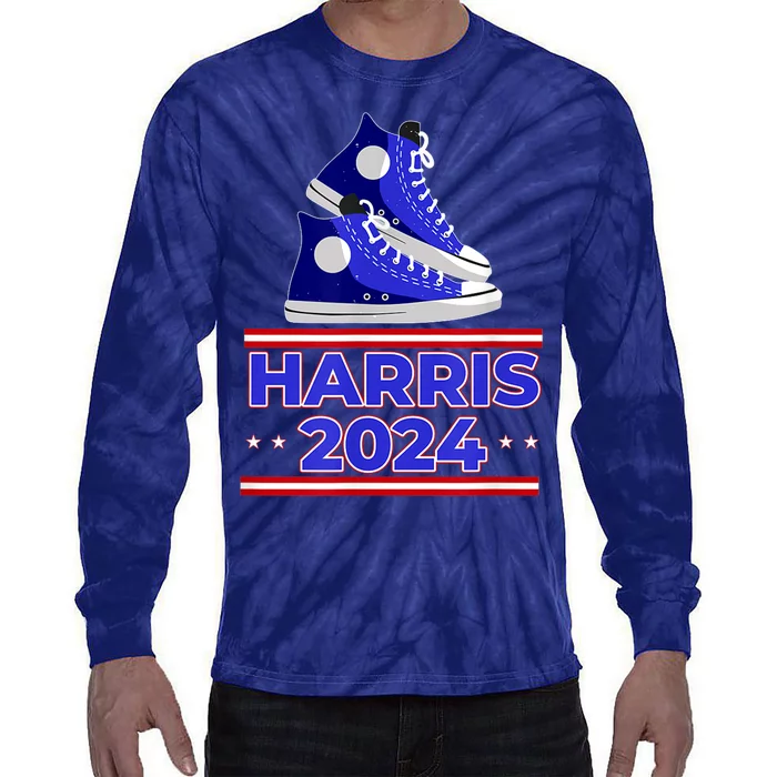 Harris 2024 Vote President Kamala Election Sneakers Meme Tie-Dye Long Sleeve Shirt