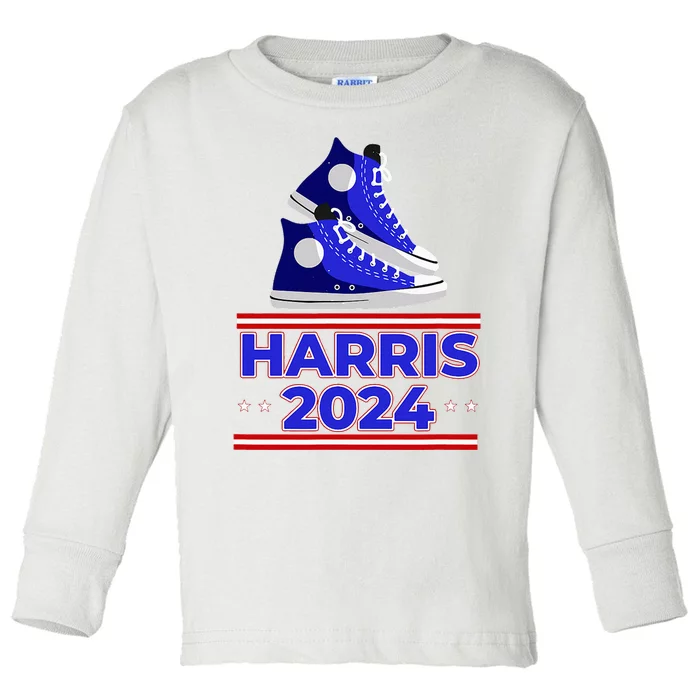 Harris 2024 Vote President Kamala Election Sneakers Meme Toddler Long Sleeve Shirt