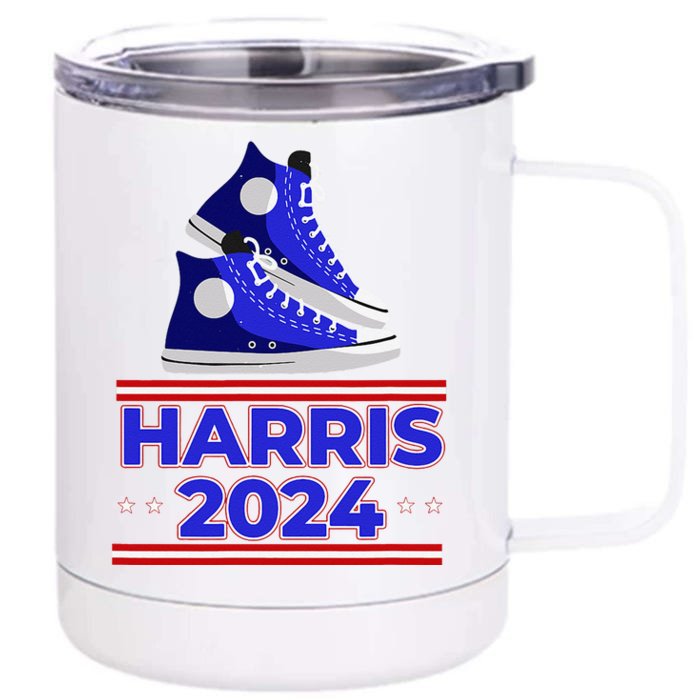 Harris 2024 Vote President Kamala Election Sneakers Meme Gift Front & Back 12oz Stainless Steel Tumbler Cup