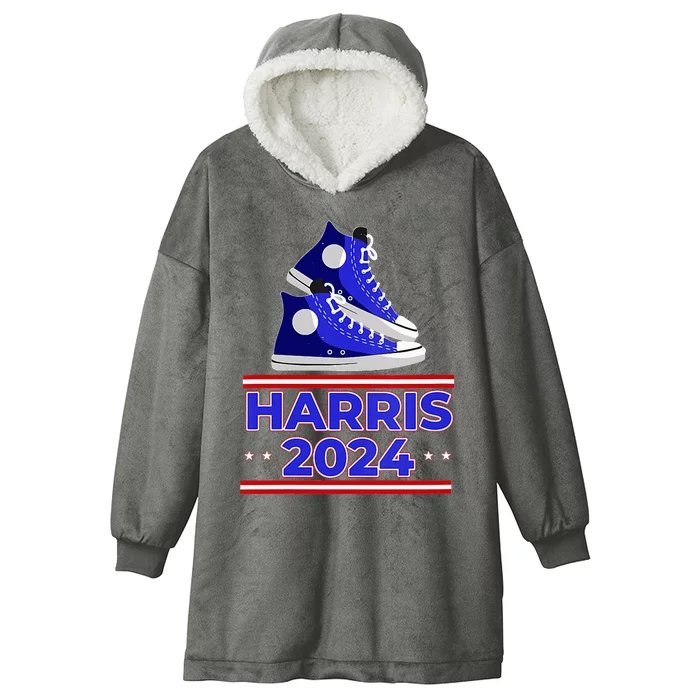 Harris 2024 Vote President Kamala Election Sneakers Meme Hooded Wearable Blanket