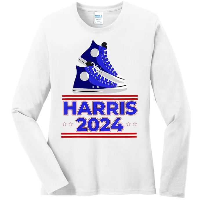 Harris 2024 Vote President Kamala Election Sneakers Meme Ladies Long Sleeve Shirt