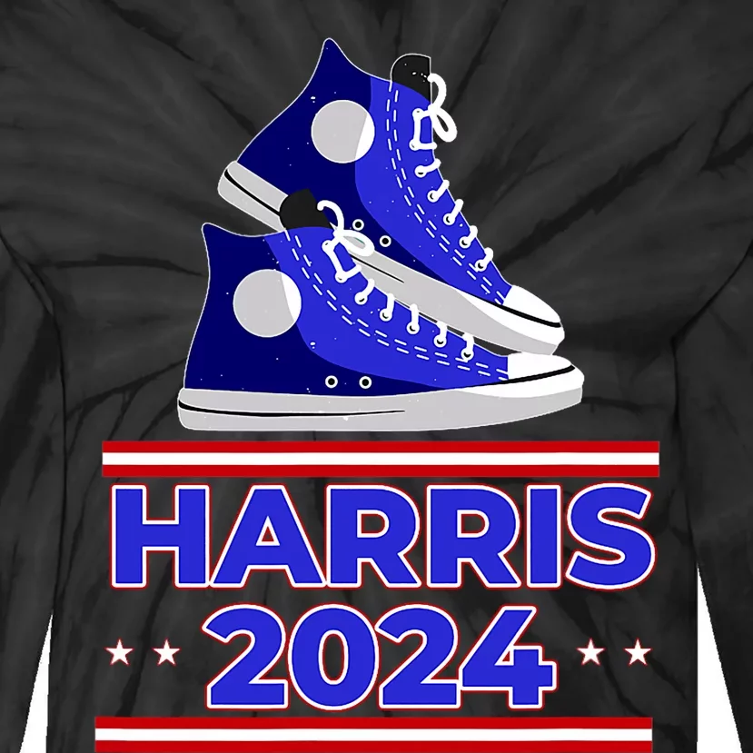 Harris 2024 Vote President Kamala Election Sneakers Meme Tie-Dye Long Sleeve Shirt