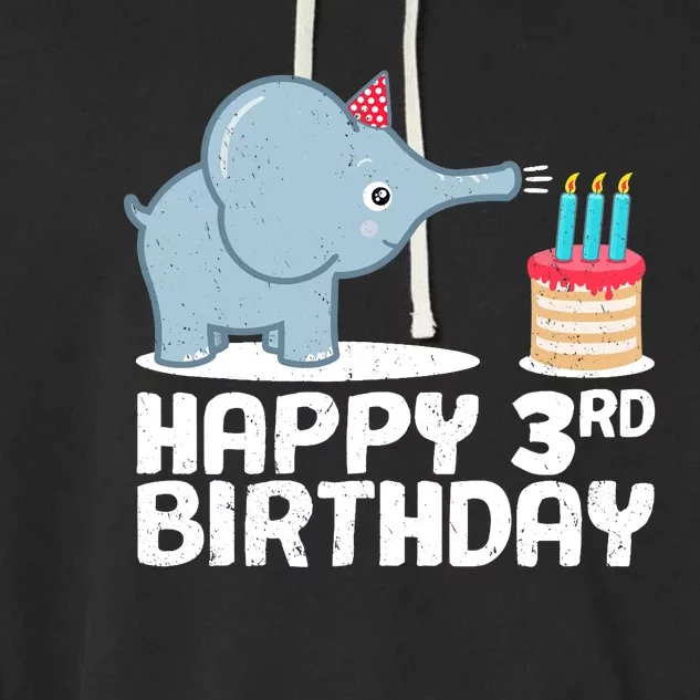 Happy 3rd Birthday Boy Baby Elephant three Year Garment-Dyed Fleece Hoodie