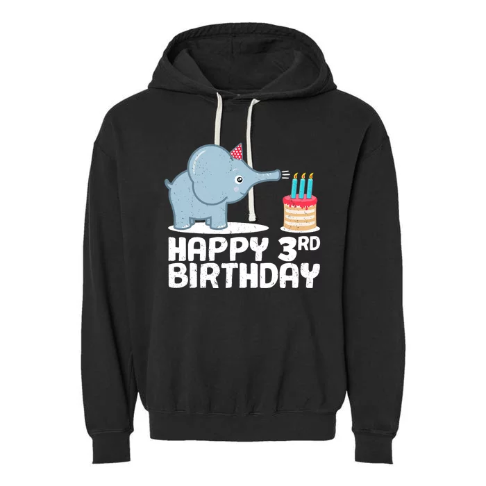 Happy 3rd Birthday Boy Baby Elephant three Year Garment-Dyed Fleece Hoodie