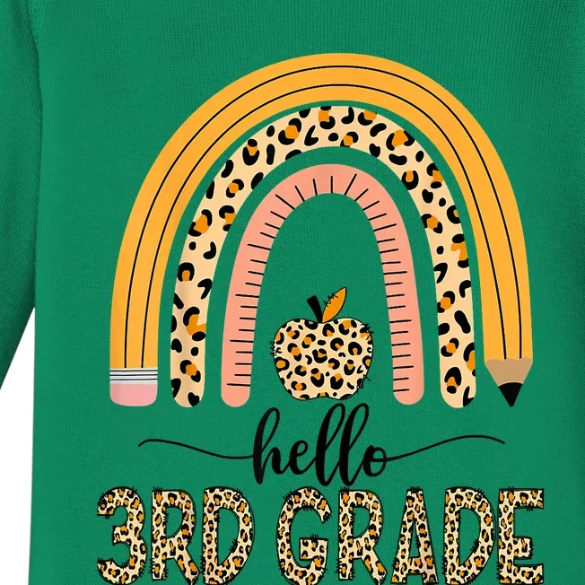 Hello 3rd Grade Teacher Leopard Rainbow Girls Back To School Baby Long Sleeve Bodysuit