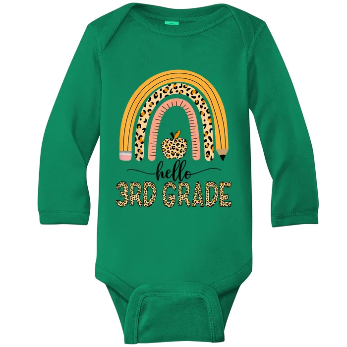 Hello 3rd Grade Teacher Leopard Rainbow Girls Back To School Baby Long Sleeve Bodysuit