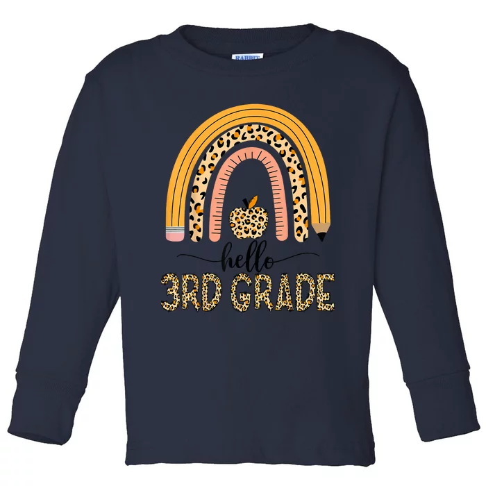 Hello 3rd Grade Teacher Leopard Rainbow Girls Back To School Toddler Long Sleeve Shirt