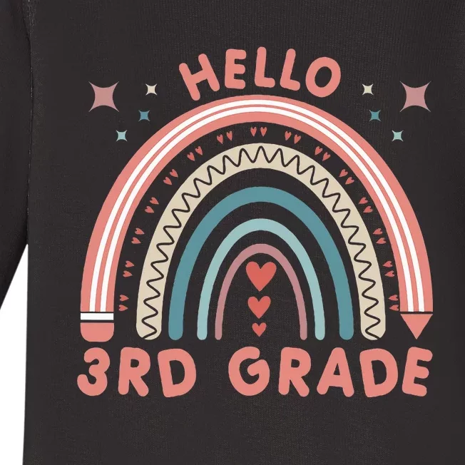 Hello 3rd Grade Rainbow Heart Back To School Teachers Baby Long Sleeve Bodysuit