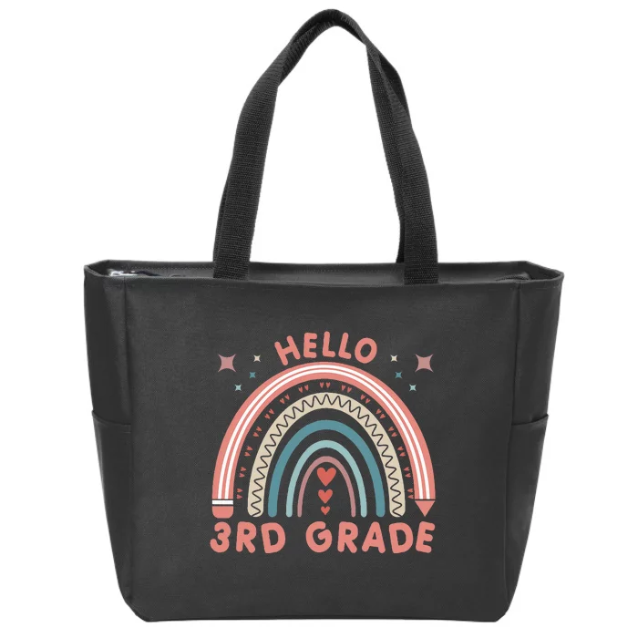 Hello 3rd Grade Rainbow Heart Back To School Teachers Zip Tote Bag