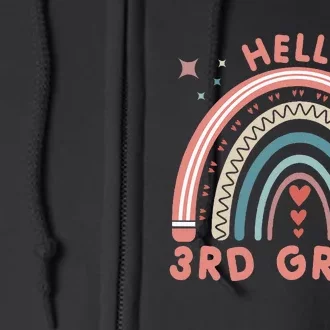 Hello 3rd Grade Rainbow Heart Back To School Teachers Full Zip Hoodie