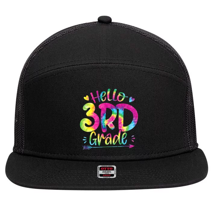 Hello 3rd Grade Teachers Students Tie Dye Back To School 7 Panel Mesh Trucker Snapback Hat