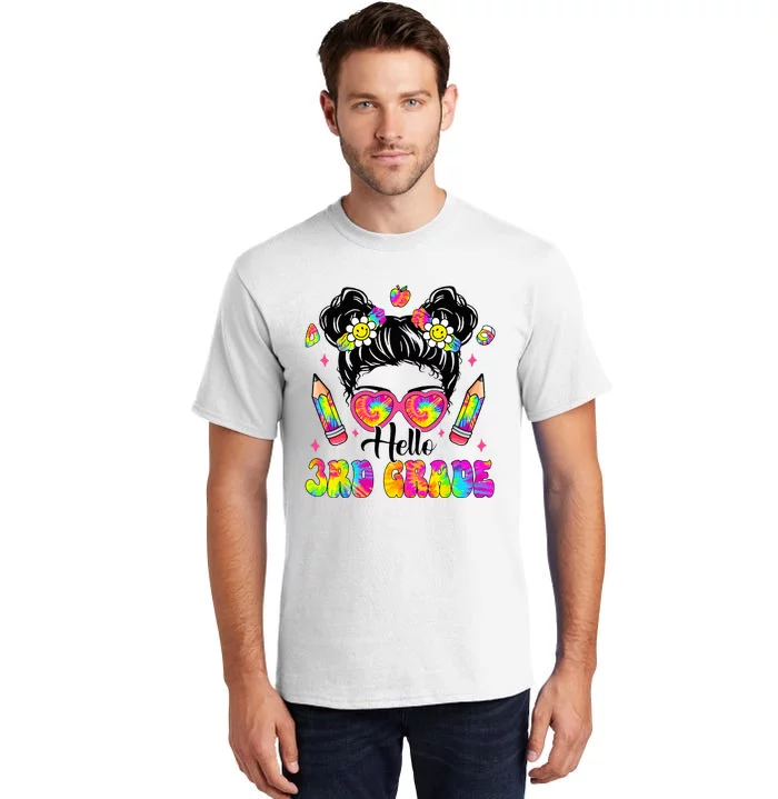 Hello 3rd Grade Third Back To School Tie Dye Messy Bun Tall T-Shirt