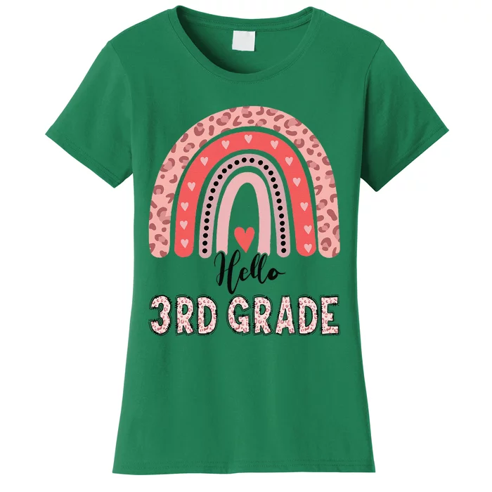 Hello 3rd Grade Rainbow Leopard Back To School First Day Women's T-Shirt