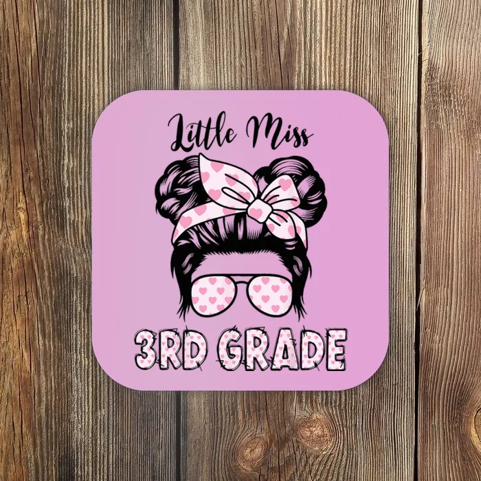 Hello 3rd Grade Messy Bun Cute Heart Back To School Coaster