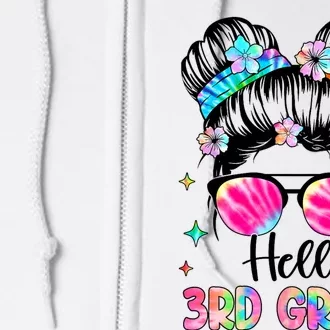 Hello 3rd Grade Messy Hair Bun Girl Back To School First Day Full Zip Hoodie