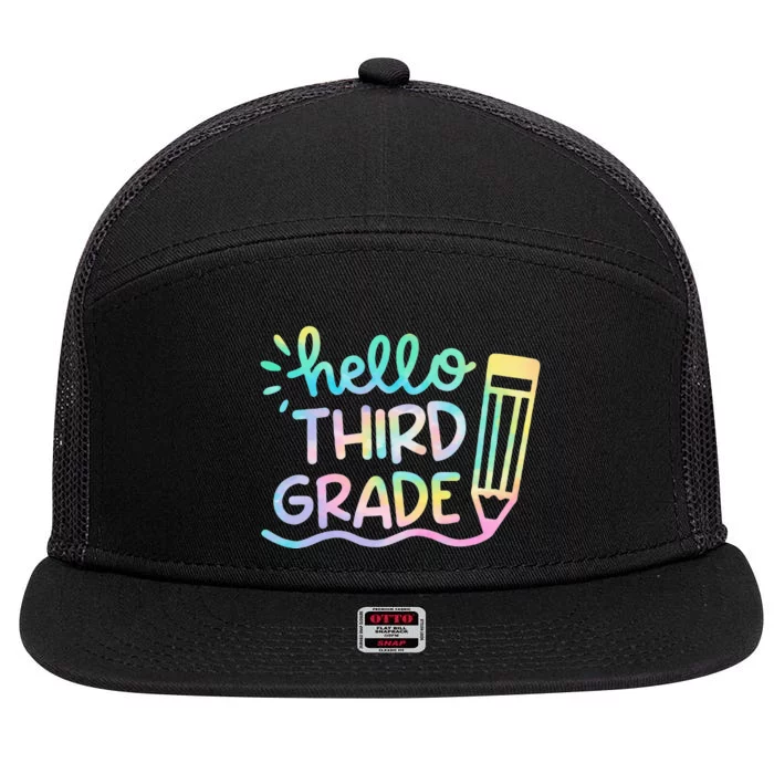 Hello 3rd Grade Tie Dye Teachers Kids Back To School Funny 7 Panel Mesh Trucker Snapback Hat