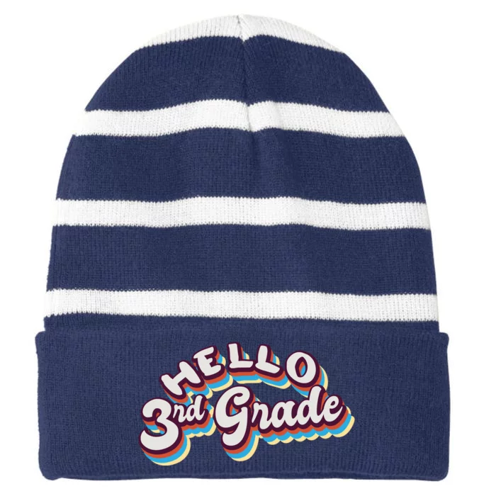 Hello 3rd Grade Colorful Striped Beanie with Solid Band