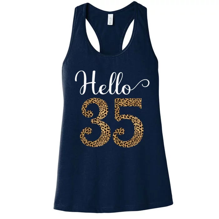 Hello 35 Years Leopard Print 35th Birthday Party Woman Gift Women's Racerback Tank