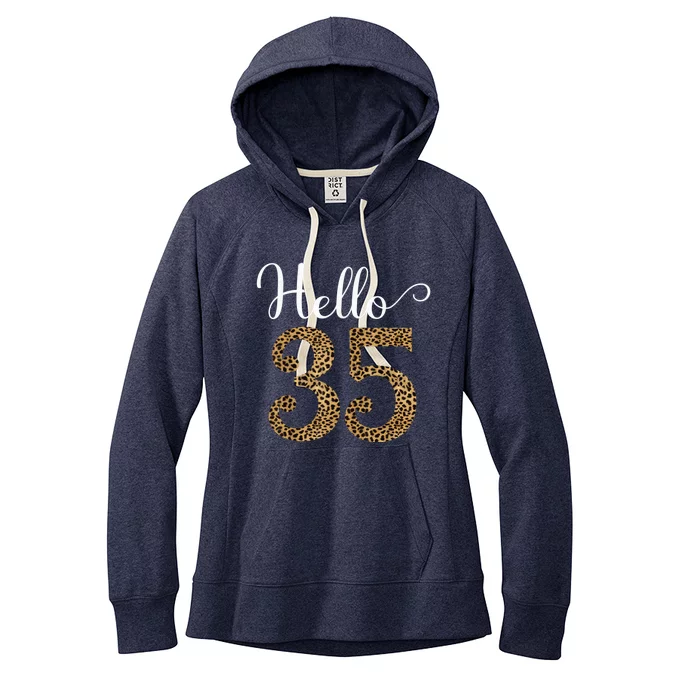 Hello 35 Years Leopard Print 35th Birthday Party Woman Gift Women's Fleece Hoodie