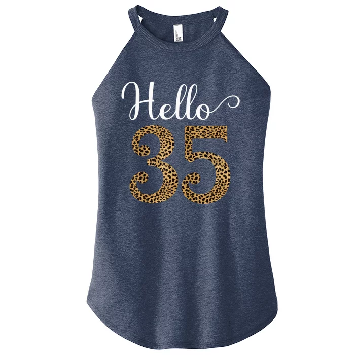 Hello 35 Years Leopard Print 35th Birthday Party Woman Gift Women’s Perfect Tri Rocker Tank