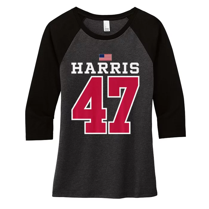 Harris 47 American Football Style Jersey Women's Tri-Blend 3/4-Sleeve Raglan Shirt