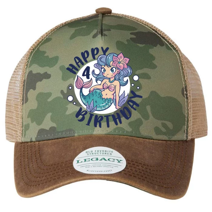 Happy 4th Birthday Cute Mermaid Legacy Tie Dye Trucker Hat