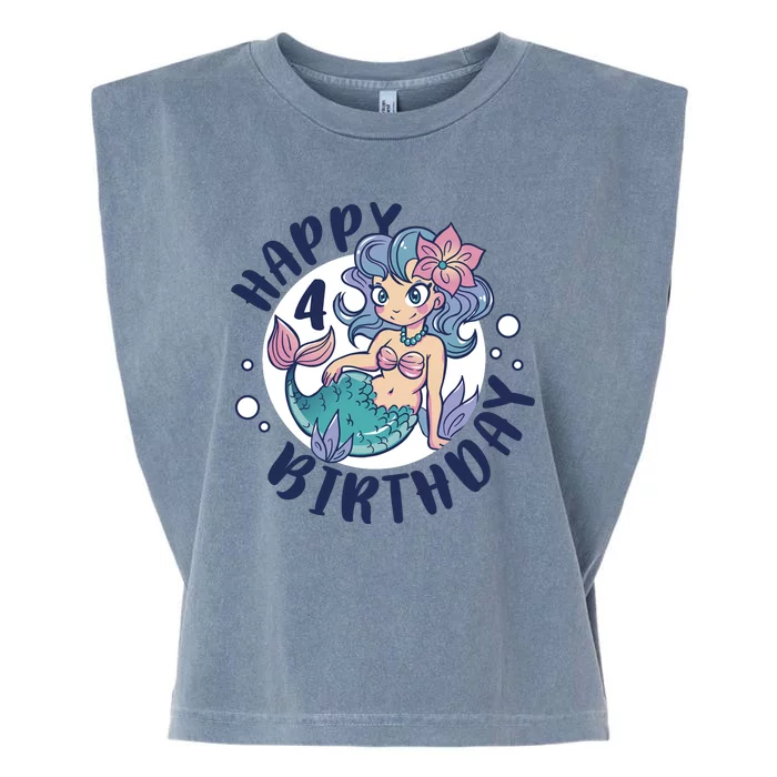 Happy 4th Birthday Cute Mermaid Garment-Dyed Women's Muscle Tee