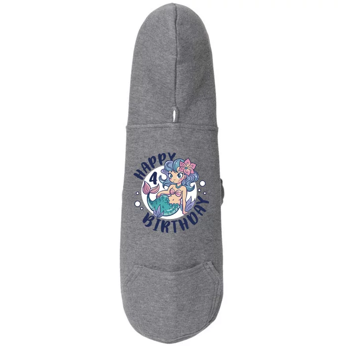 Happy 4th Birthday Cute Mermaid Doggie 3-End Fleece Hoodie