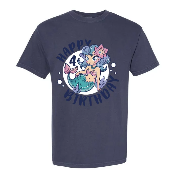 Happy 4th Birthday Cute Mermaid Garment-Dyed Heavyweight T-Shirt