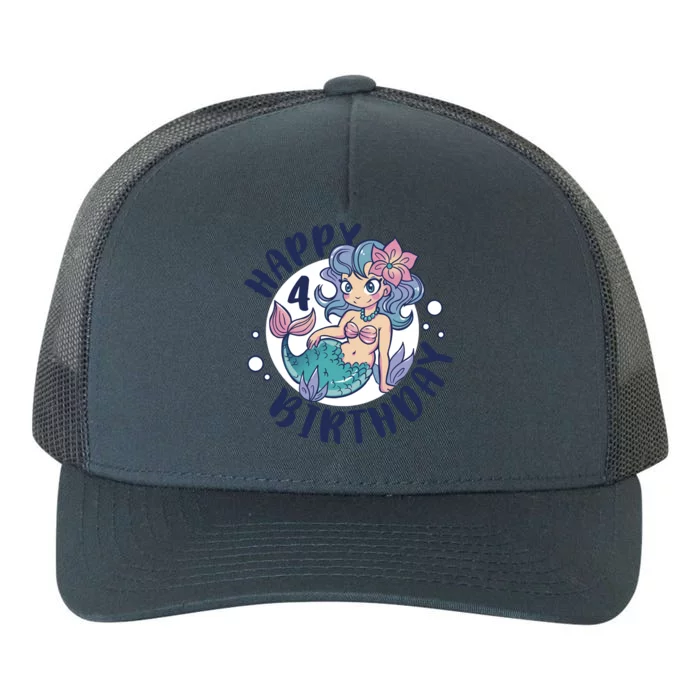 Happy 4th Birthday Cute Mermaid Yupoong Adult 5-Panel Trucker Hat