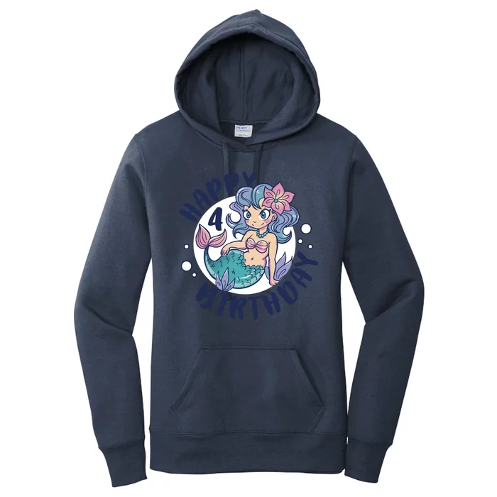 Happy 4th Birthday Cute Mermaid Women's Pullover Hoodie