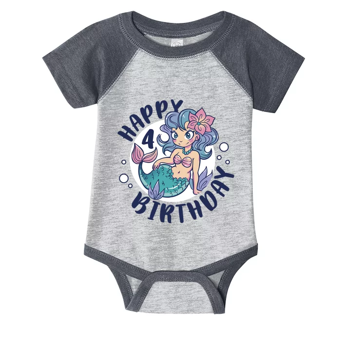 Happy 4th Birthday Cute Mermaid Infant Baby Jersey Bodysuit