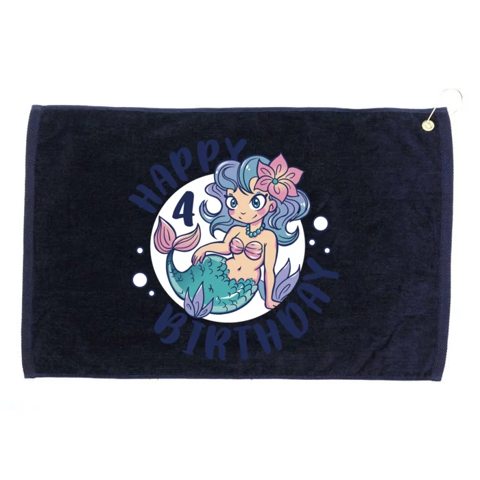 Happy 4th Birthday Cute Mermaid Grommeted Golf Towel